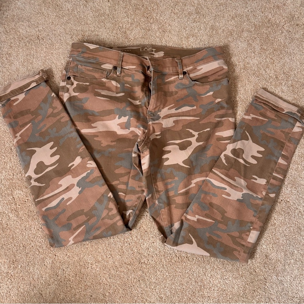 LOFT Beige Camouflage Relaxed Skinny Jeans